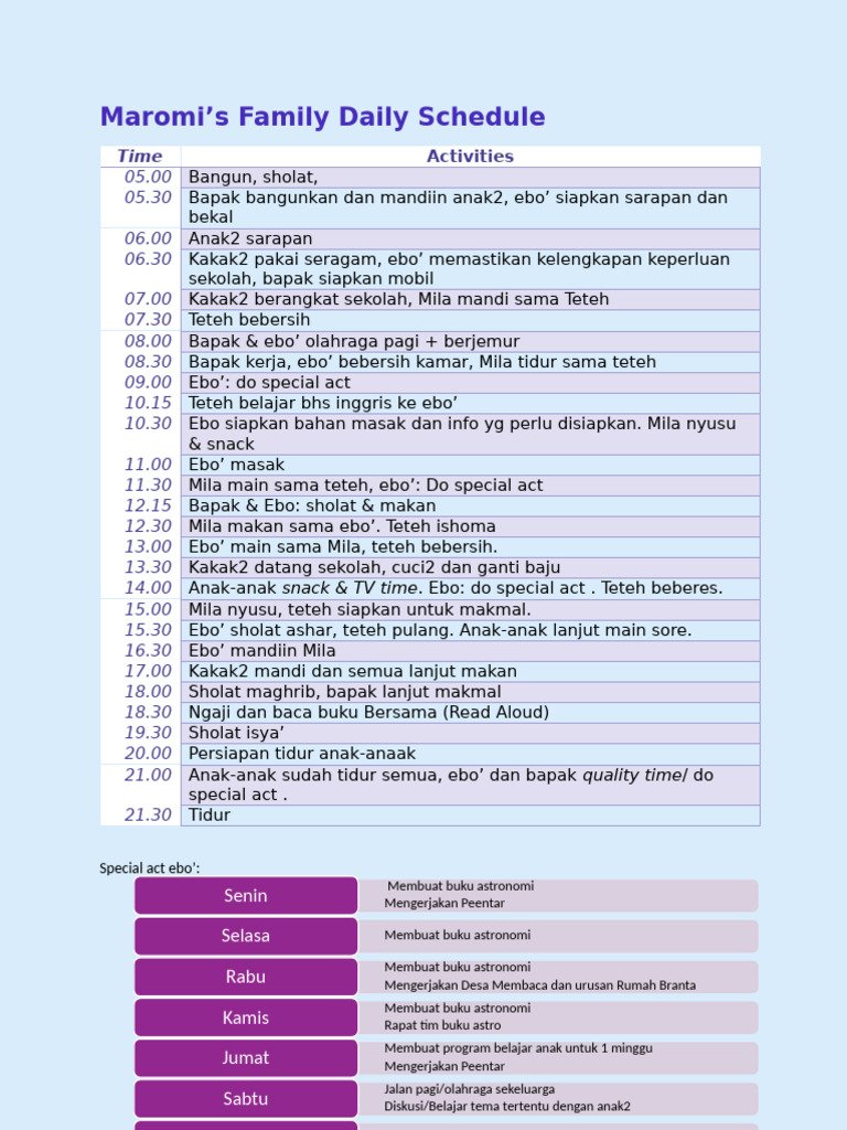 Family Daily Schedule | PDF
