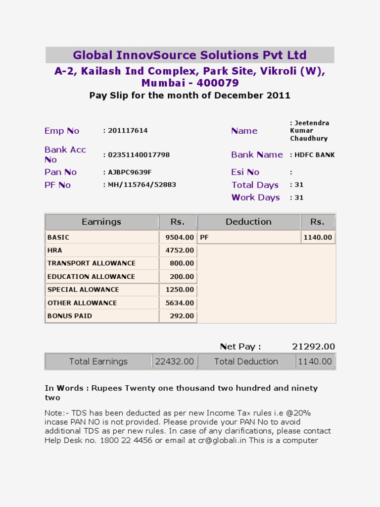 Pay Slip 201117614 | PDF | Public Finance | Government