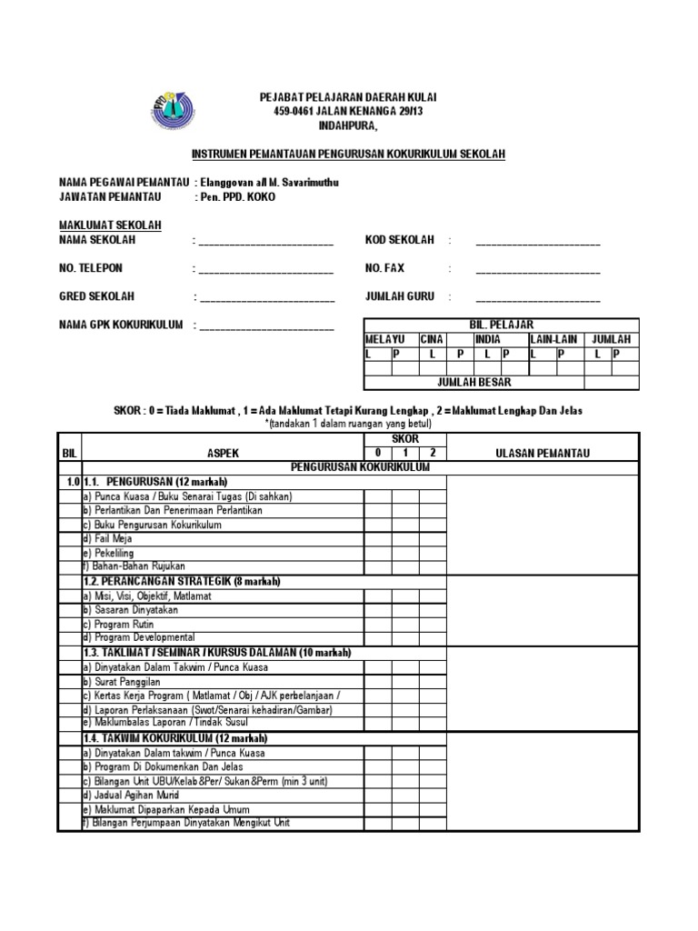 Langkah 1 Borang Pemantauan Sekolah Pdf