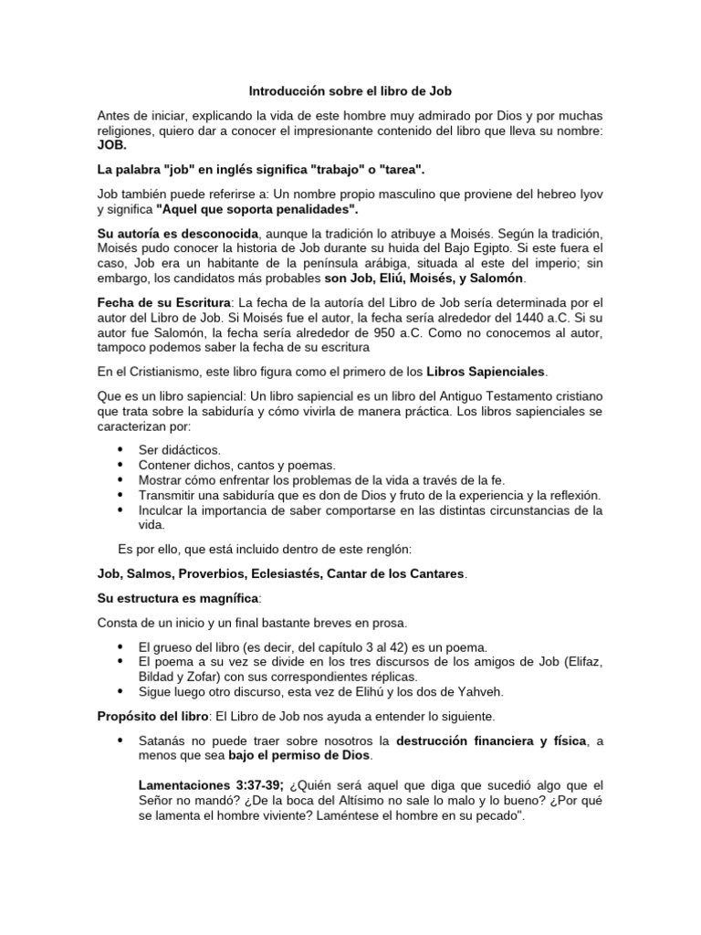La vida y enseñanzas del libro de Job | PDF | Libro de trabajo | Dios