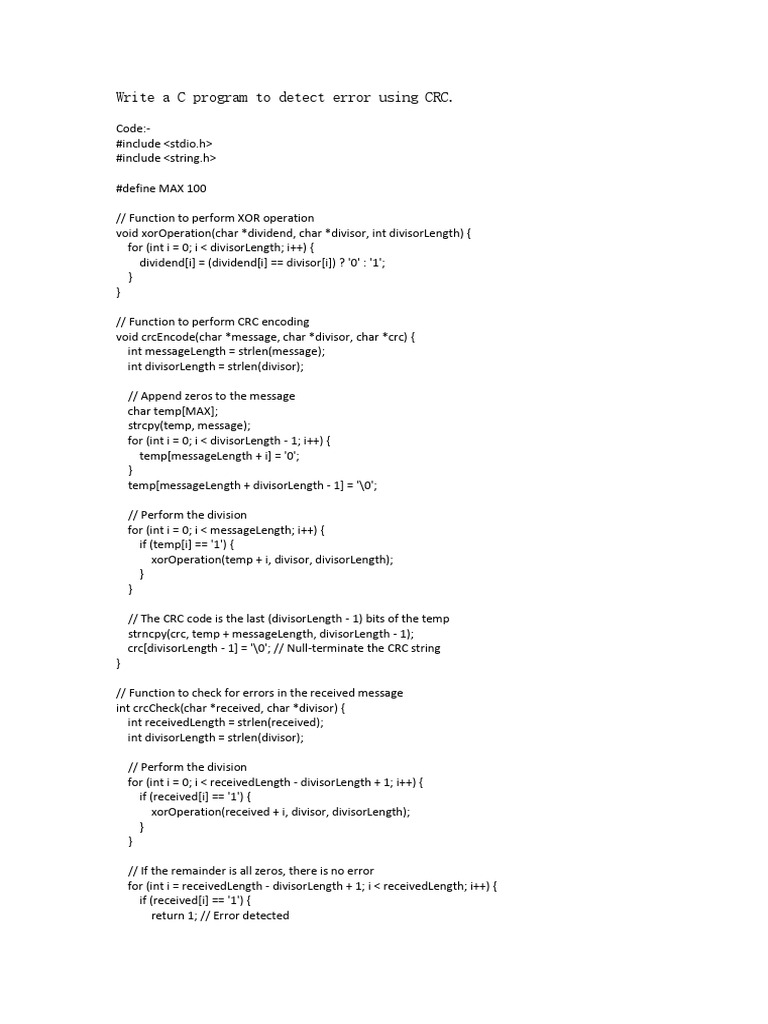 CRC Error Detection in C Program | PDF | Computer Programming ...