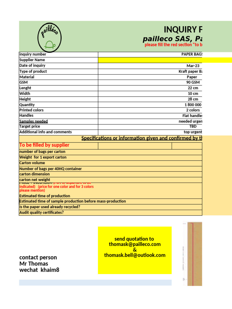 Product Price Inquiry Paper Bags Pailleco STARBUCK | PDF | Paper ...