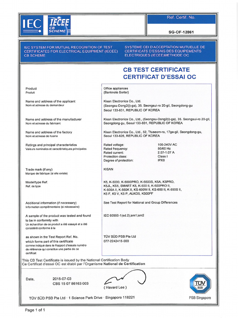 Œ¡ıº≠-K5 CB Ω¬¿Œº≠ TEST REPORT 20150705-20200406-2706 | PDF