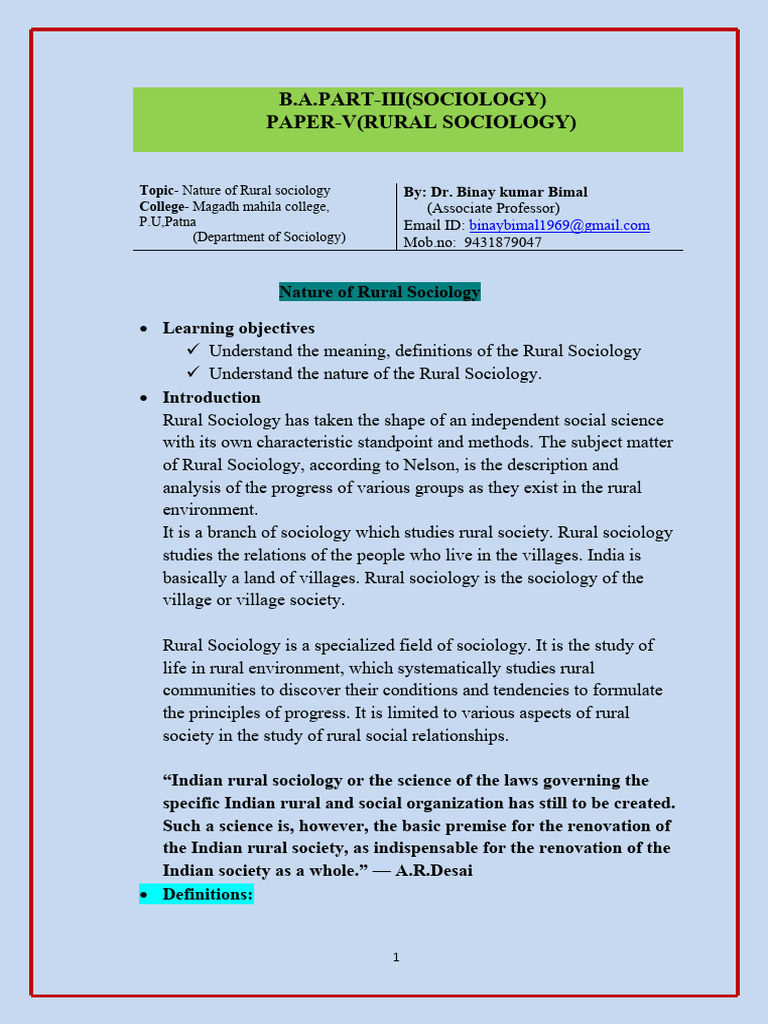Rural Sociology Meaning and Nature | PDF | Science | Scientific Method