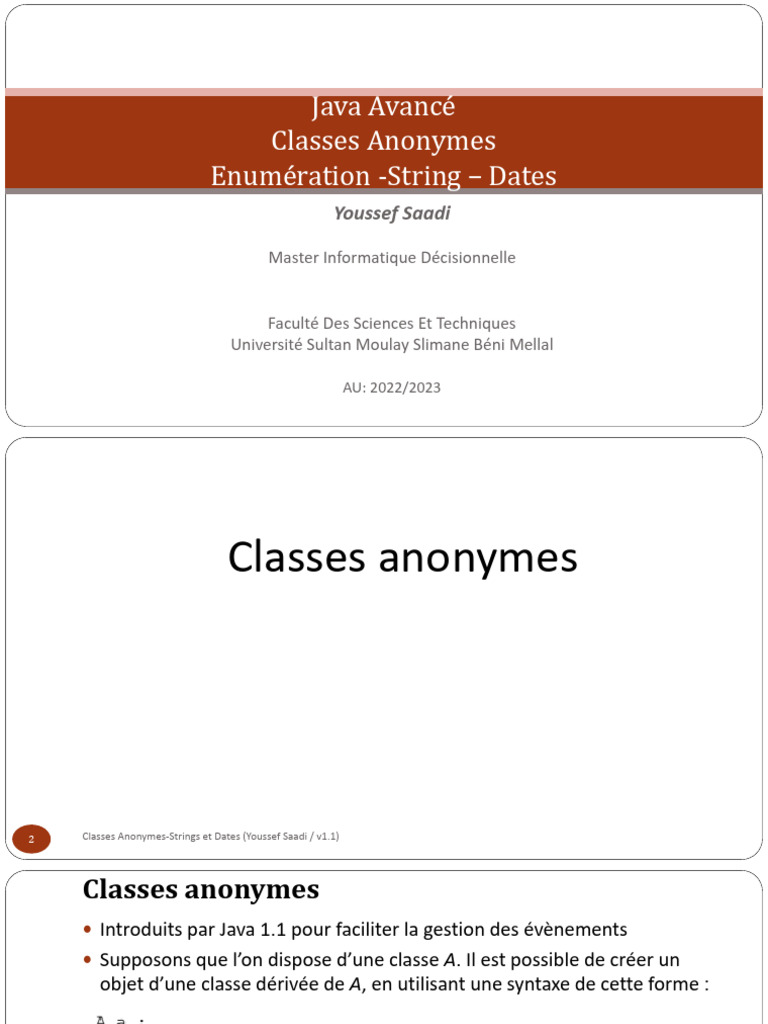 Classes Anonymes et Chaînes en Java | PDF | Classe (informatique ...