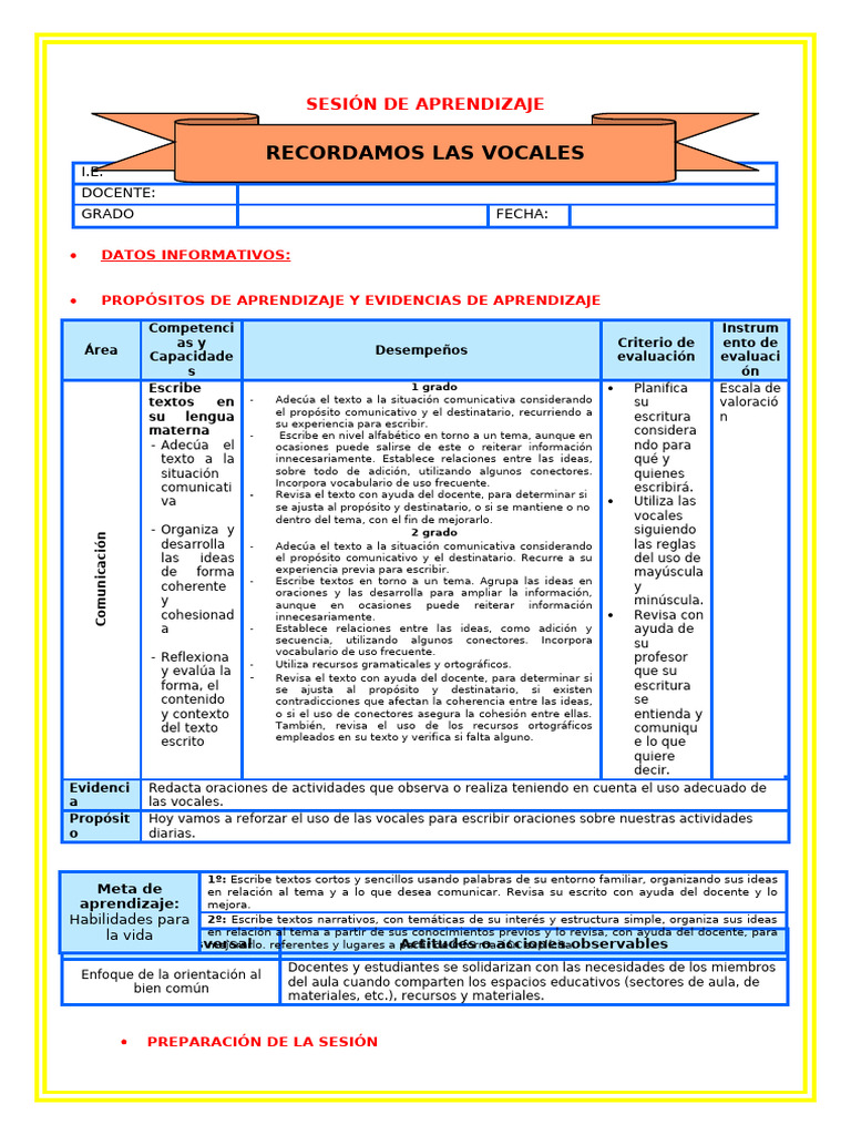 Sesión de Vocales para Inicial 4 Años | PDF | Caso de carta | Aprendizaje