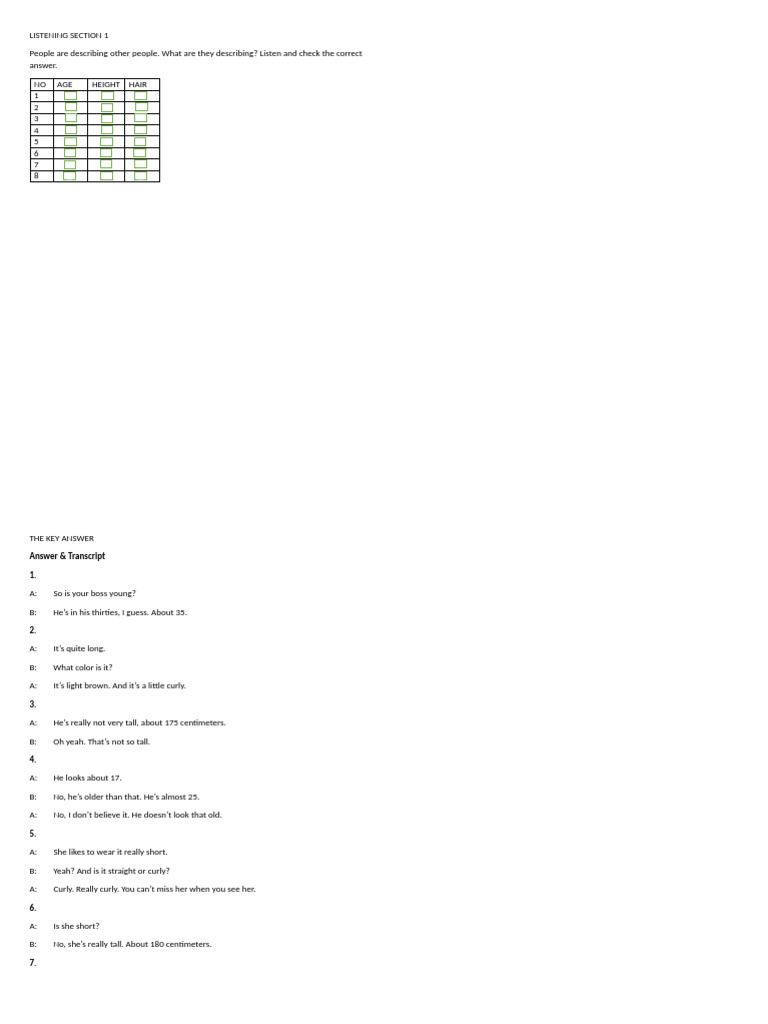 Listening Section 1 Answers Key | PDF