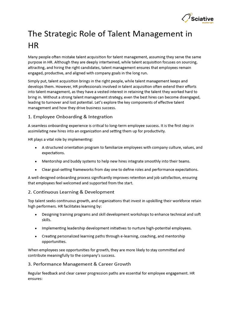 The Strategic Role of Talent Management in HR | PDF | Talent Management ...