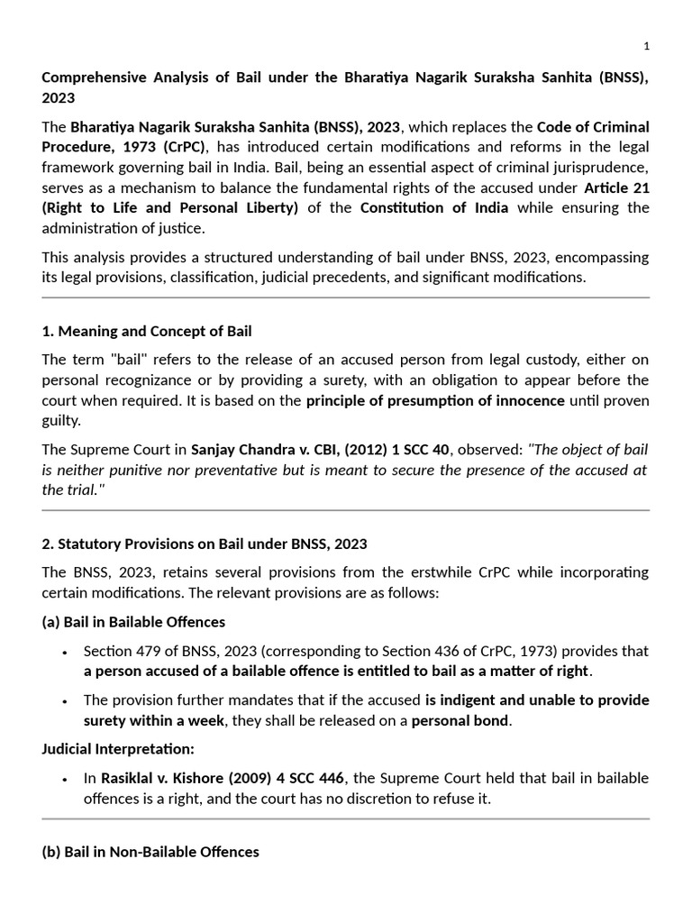 BNSS 2023 Bail Provisions Overview | PDF | Bail | Lawsuit