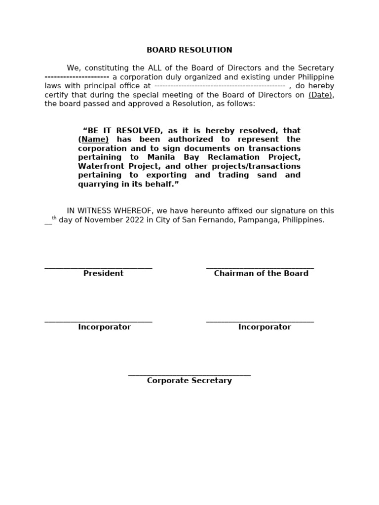 Board Resolution for Project Authorization | PDF | Companies | Justice