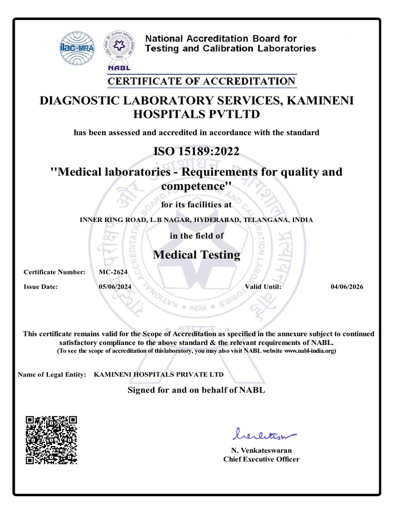 Kamineni Hospitals NABL Accreditation | PDF