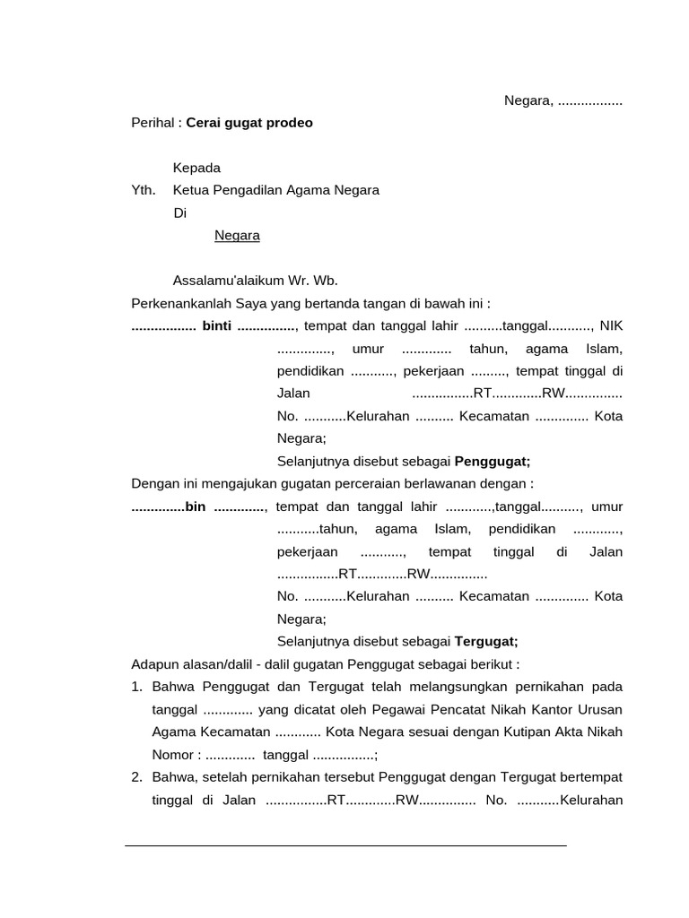 Gugatan Cerai Prodeo di Pengadilan Agama | PDF