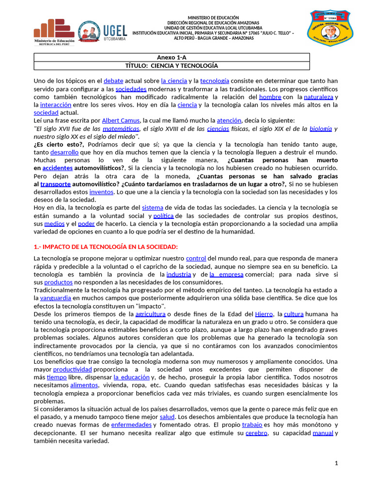 Impacto de Ciencia y Tecnología en la Sociedad | PDF | Hipótesis ...