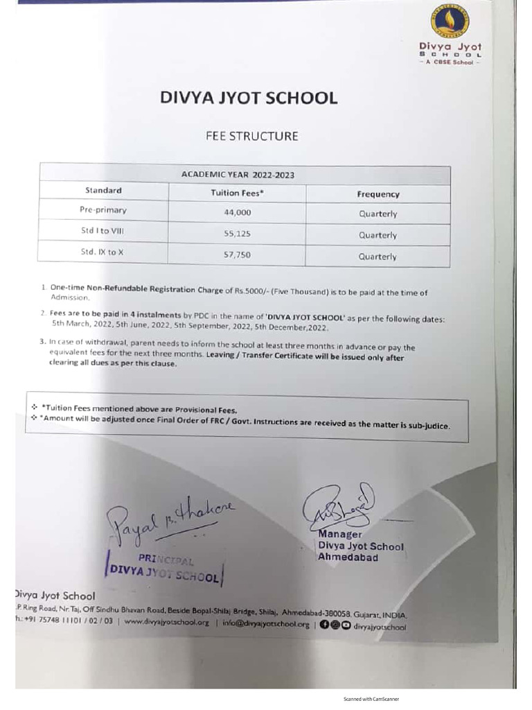Fee Structure 2022 23 For Website Upload | PDF