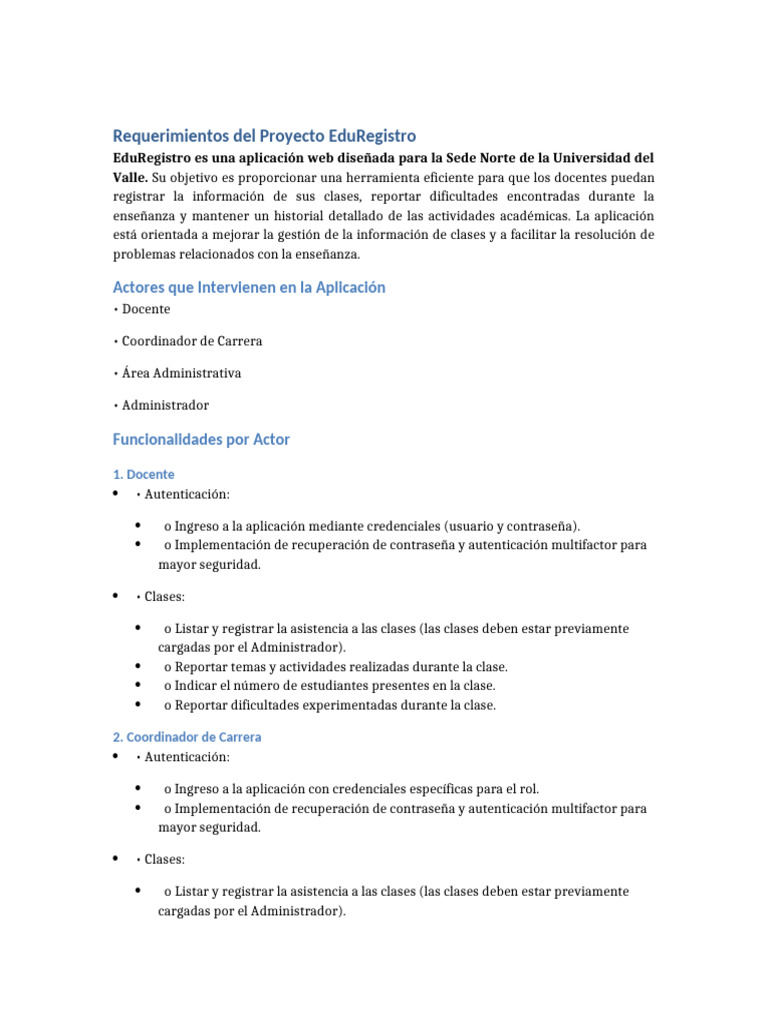 Requerimientos de la App EduRegistro | PDF | Autenticación | Contraseña