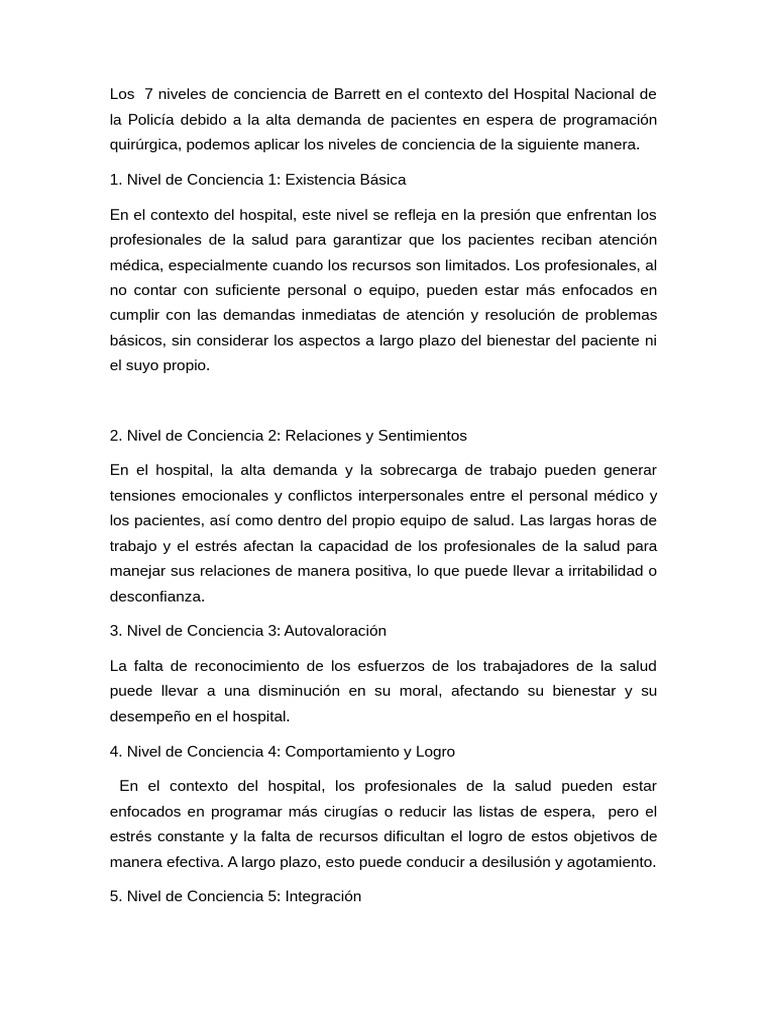 los 7 niveles de barret | PDF | Hospital | Estrés (biología)