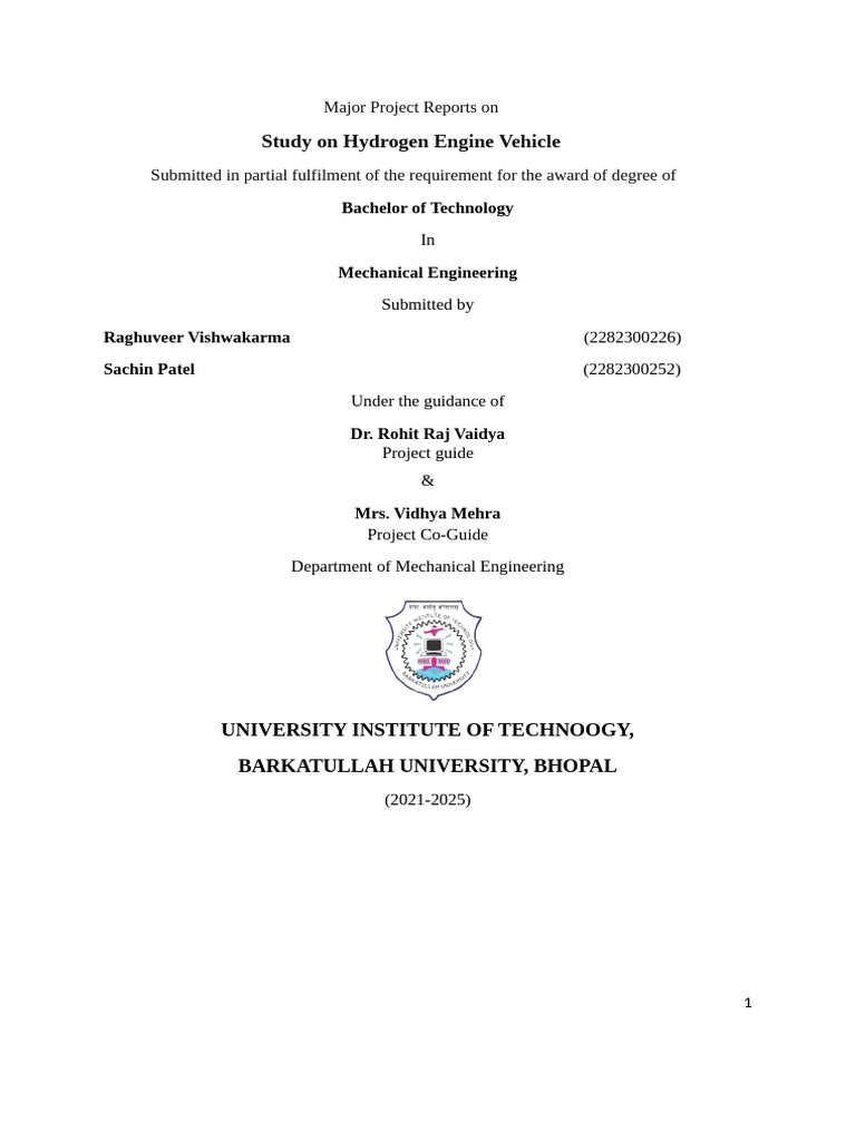 Hydrogen Engine Vehicle Study Report | PDF | Fuel Cell | Hydrogen