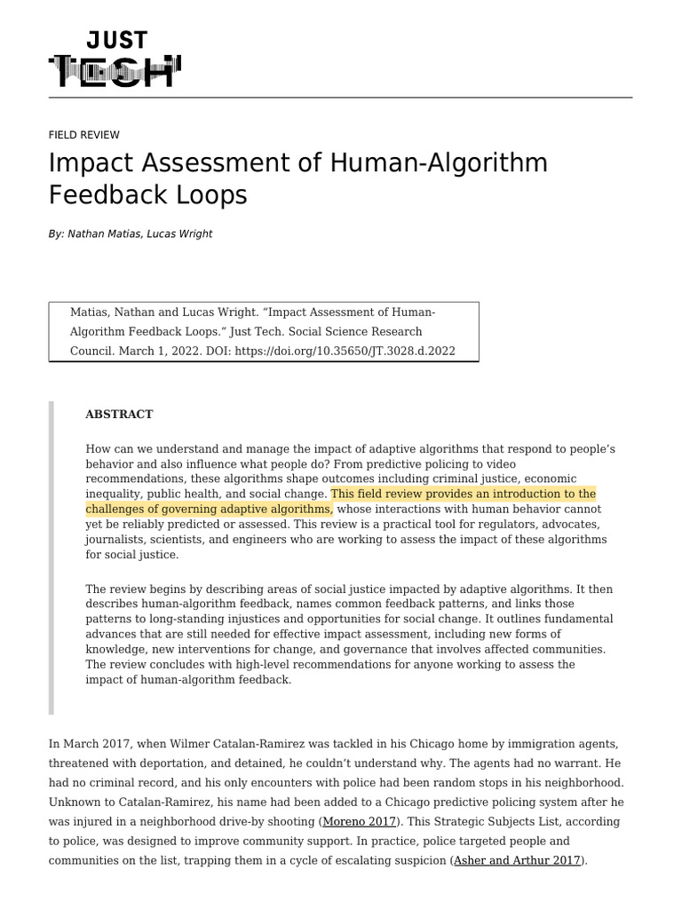Impact Assessment of Human-Algorithm Feedback Loops | PDF | Bias | Policy