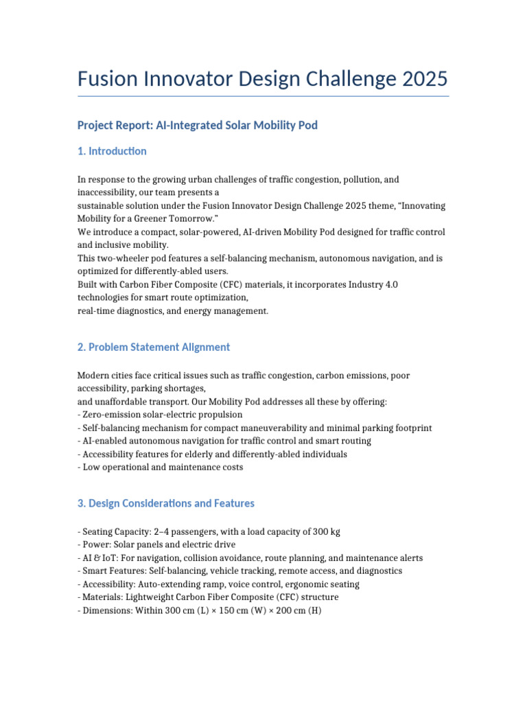 AI-Driven Solar Mobility Pod Design | PDF | Solar Energy | Sustainable ...