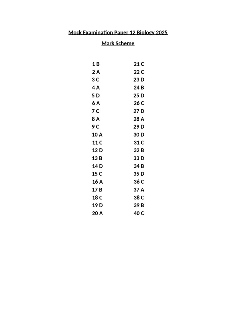 Biology Mock Exam Paper 2025 | PDF