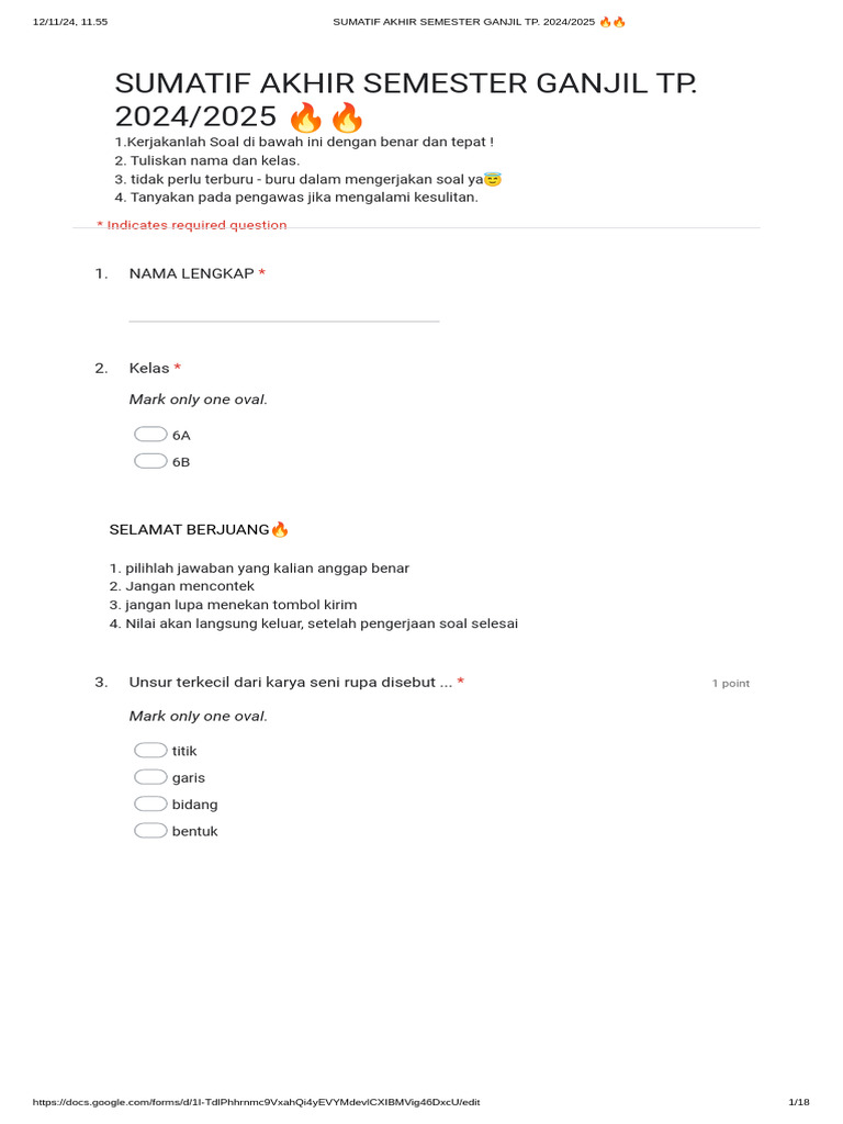SAS SENI RUPA - Google Forms | PDF