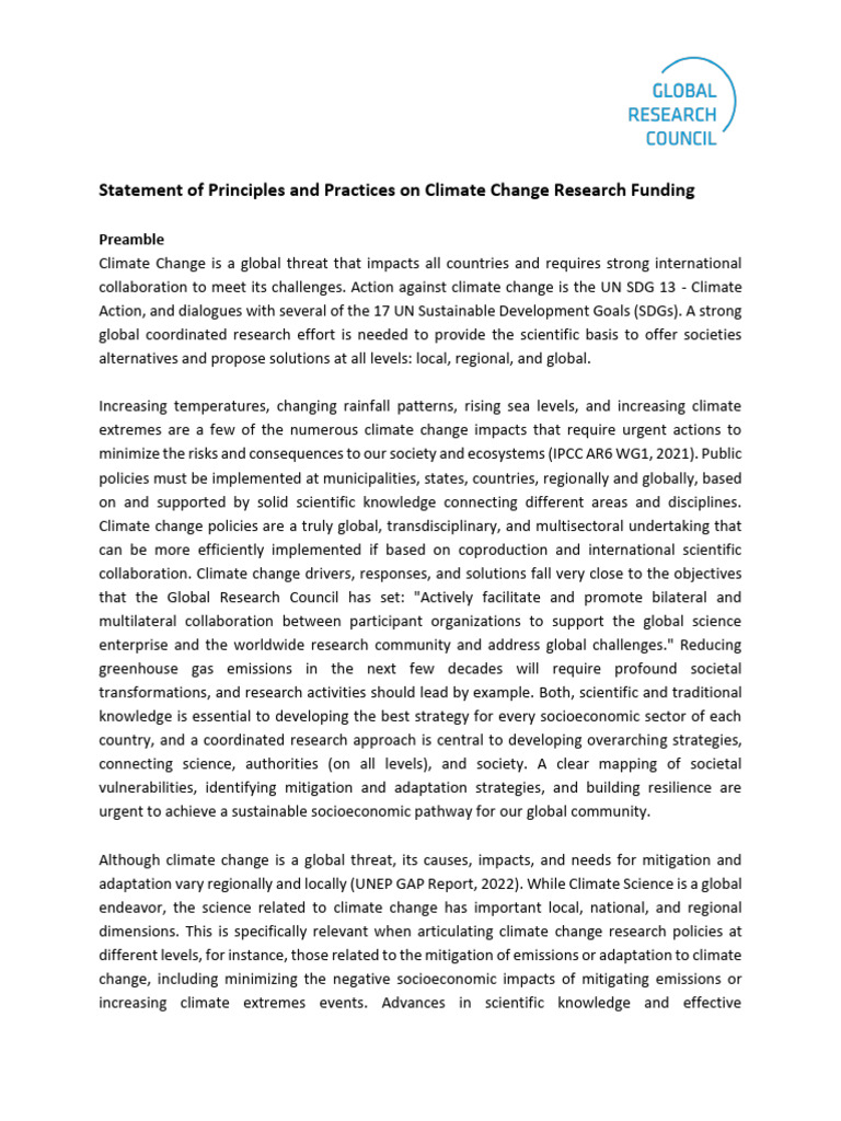 Climate Change Research Funding Principles | PDF | Climate Change ...