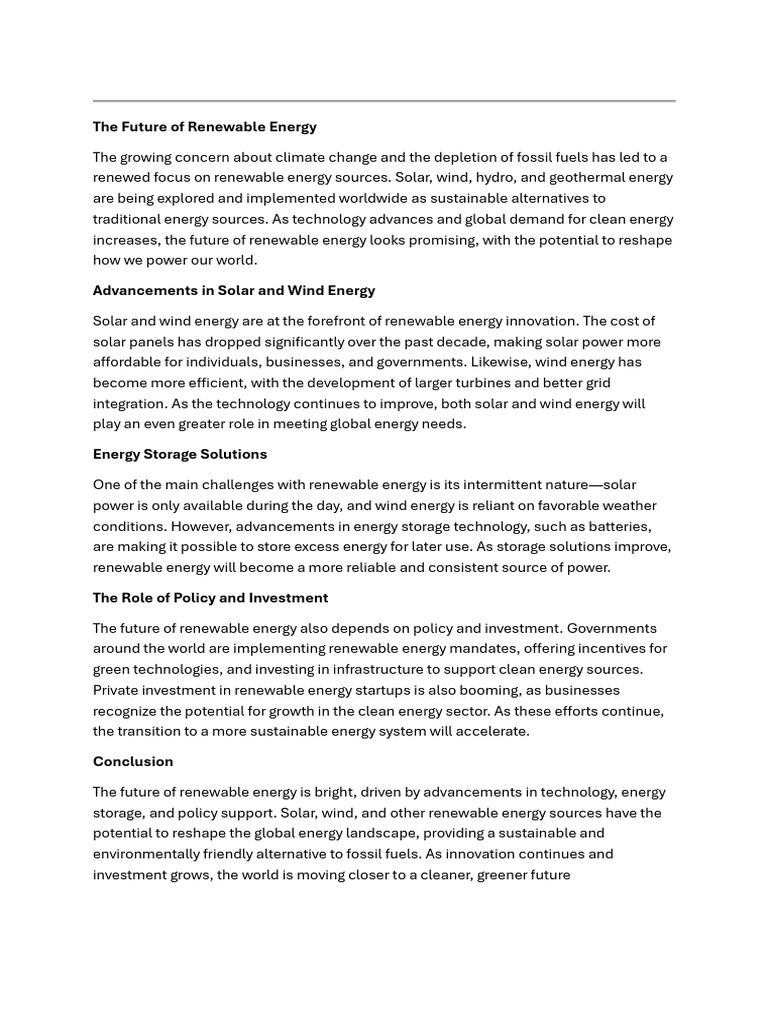 Future of Renewable Energy Innovations | PDF