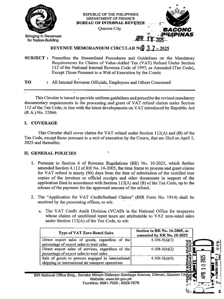 RMC No. 37-2025 | PDF