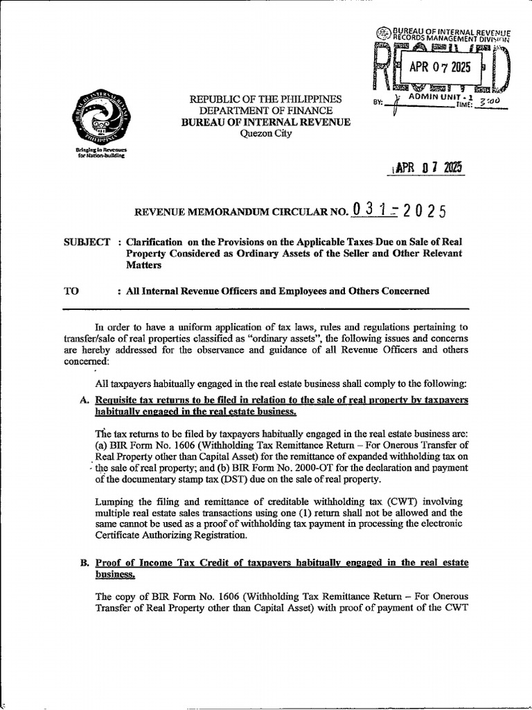 RMC No. 31-2025 | PDF