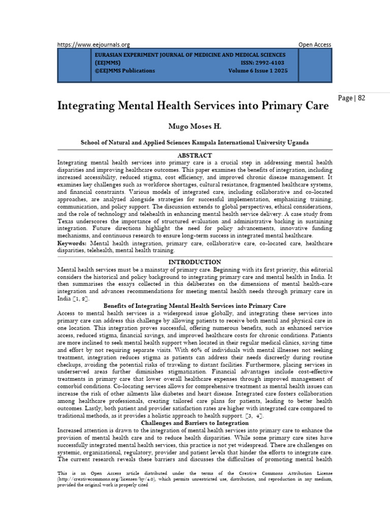 Integrating Mental Health in Primary Care | PDF | Mental Health ...
