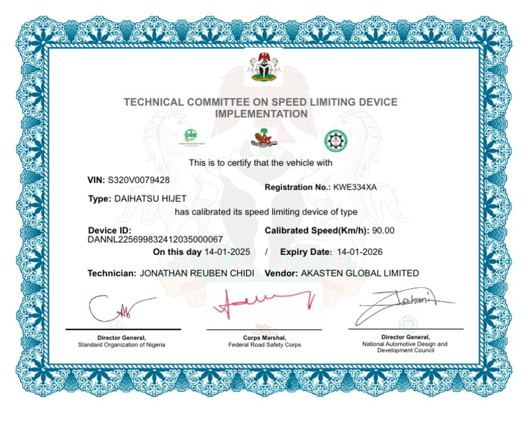Speed Limiting Device Calibration Certificate | PDF