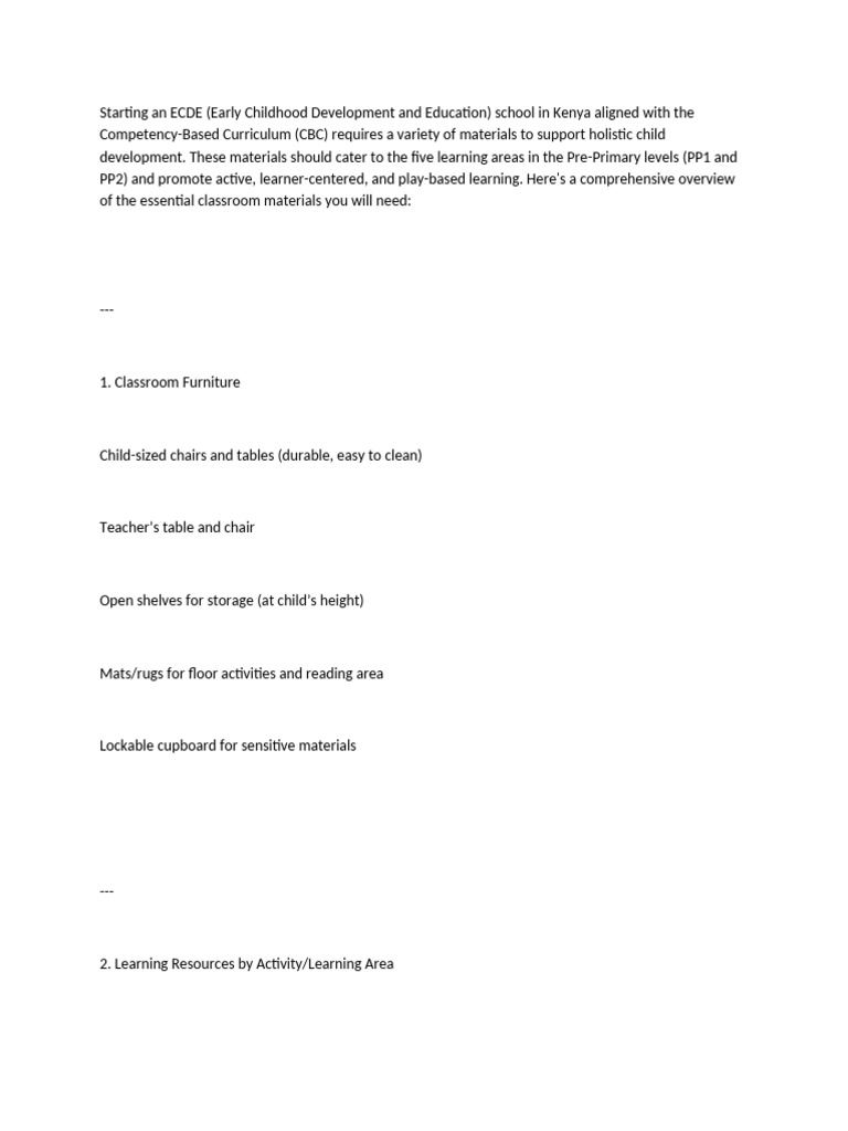 ECDE School Setup Guide in Kenya | PDF | Curriculum | Learning