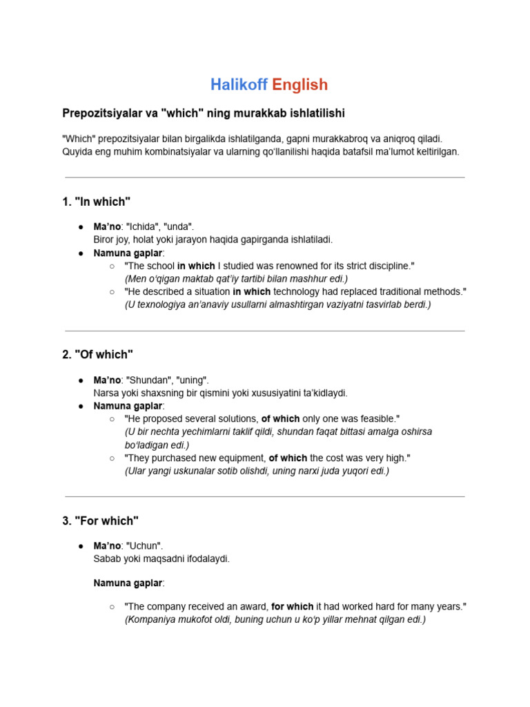 Prepositions and 