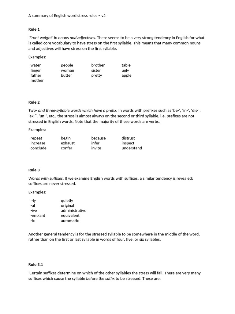 English Word Stress Rules Explained | PDF | English Language | Cost Of ...