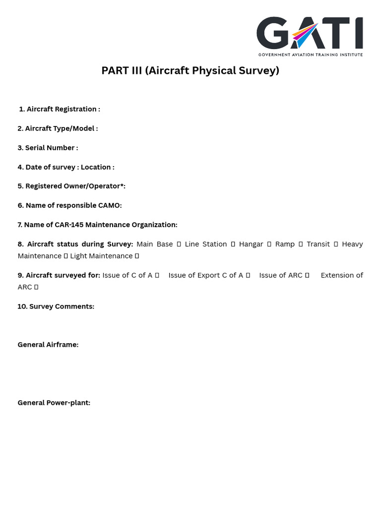 Aircraft Physical Survey Checklist | PDF