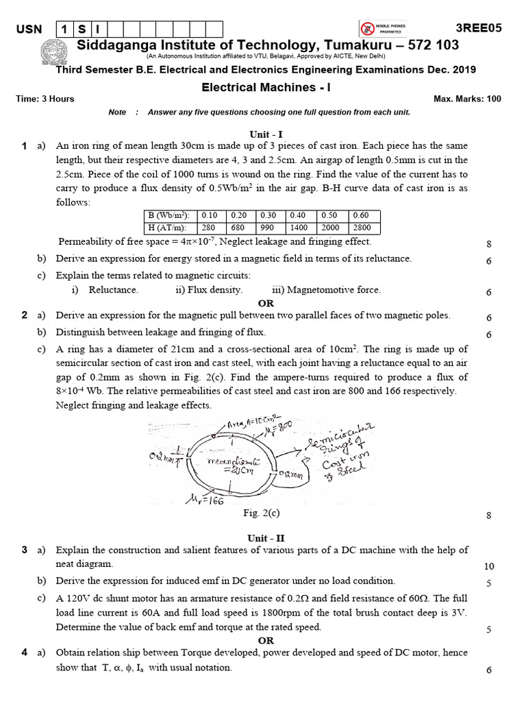 Electrical Machines Exam Paper Dec 2019 | PDF | Transformer | Electric ...