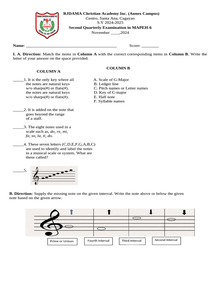 GRADE 6 2nd Quarterly Examination | PDF | Interval (Music) | Musical ...