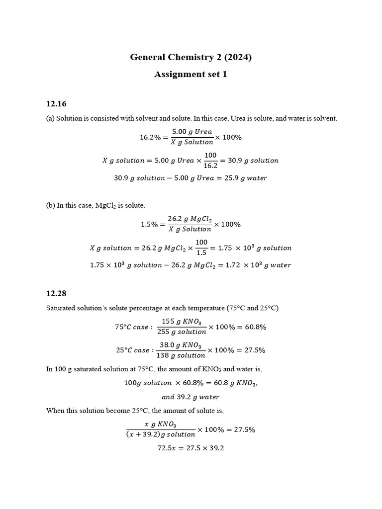 General Chemistry 2 Assignment Solutions | PDF | Continuum Mechanics ...
