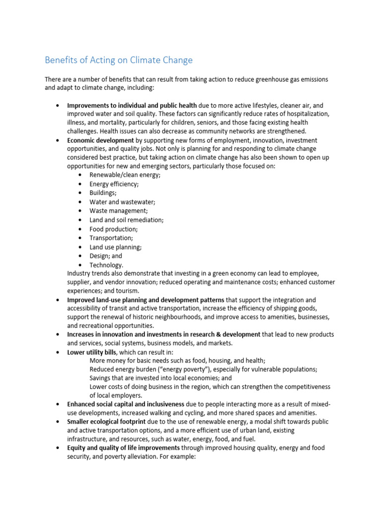Benefits of Climate Action Explained | PDF | Climate Change | Efficient ...