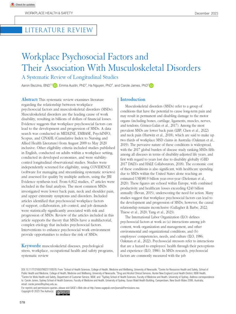 Psychosocial Factors & MSDs Review | PDF | Occupational Safety And Health