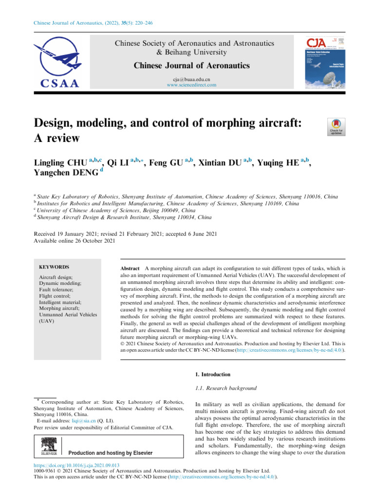 Morphing Aircraft: Design and Control Review | PDF | Aircraft | Lift ...