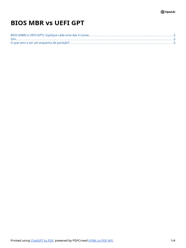 Comparação entre BIOS MBR e UEFI GPT | PDF | Inicialização (informática ...