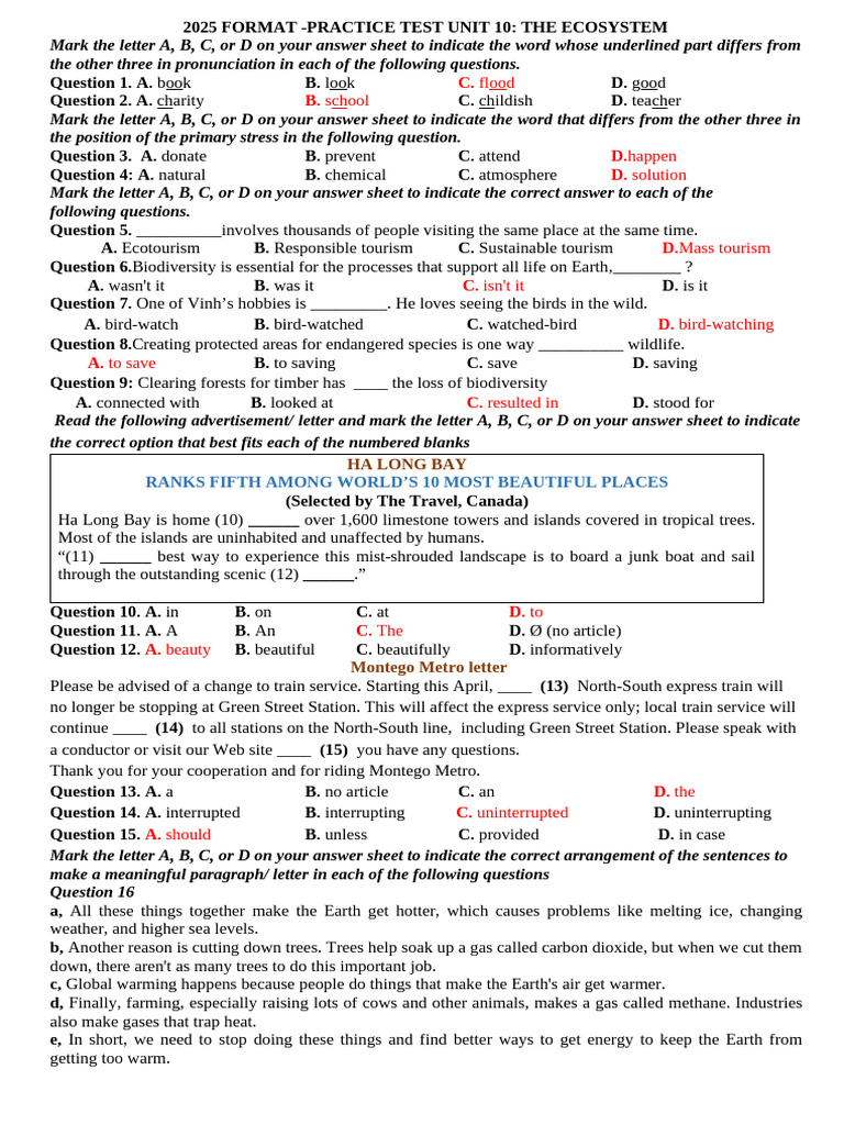 2025 Ecosystem Practice Test Unit 10 | PDF | Natural Gas | Fuels