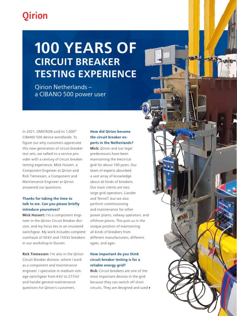 CIBANO 500 Circuit Breaker Testing Article OMICRON Magazine 2201 ENU ...