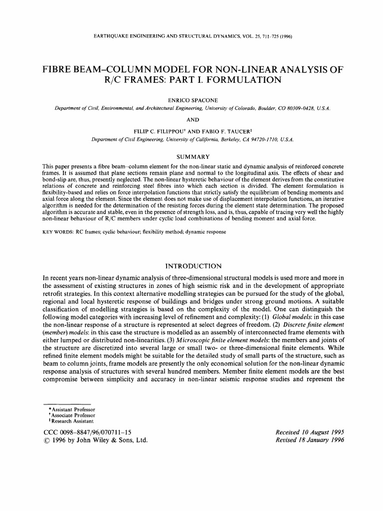 (1996) (Spacone) Fibre Beam Column Model For Non Linear Analysis of R C ...