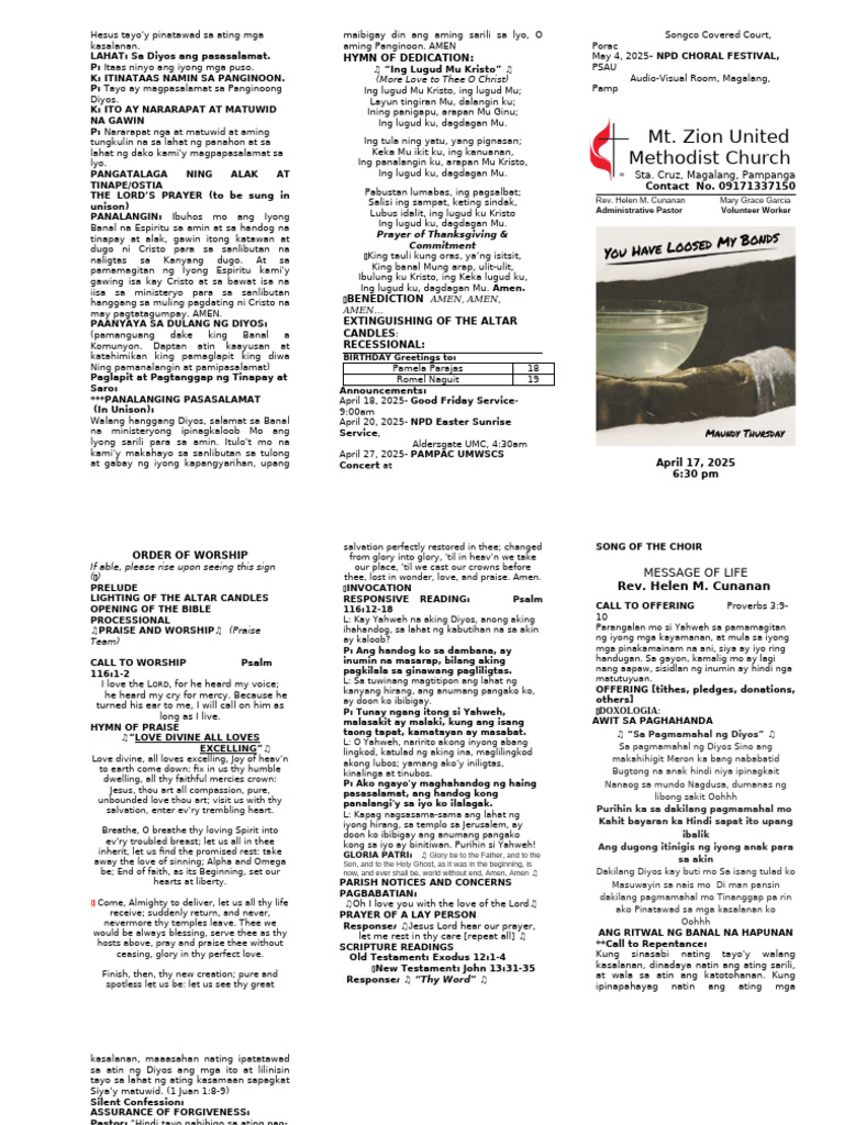 Liturgy 4-17-2025 Holy Thursday Communion | PDF