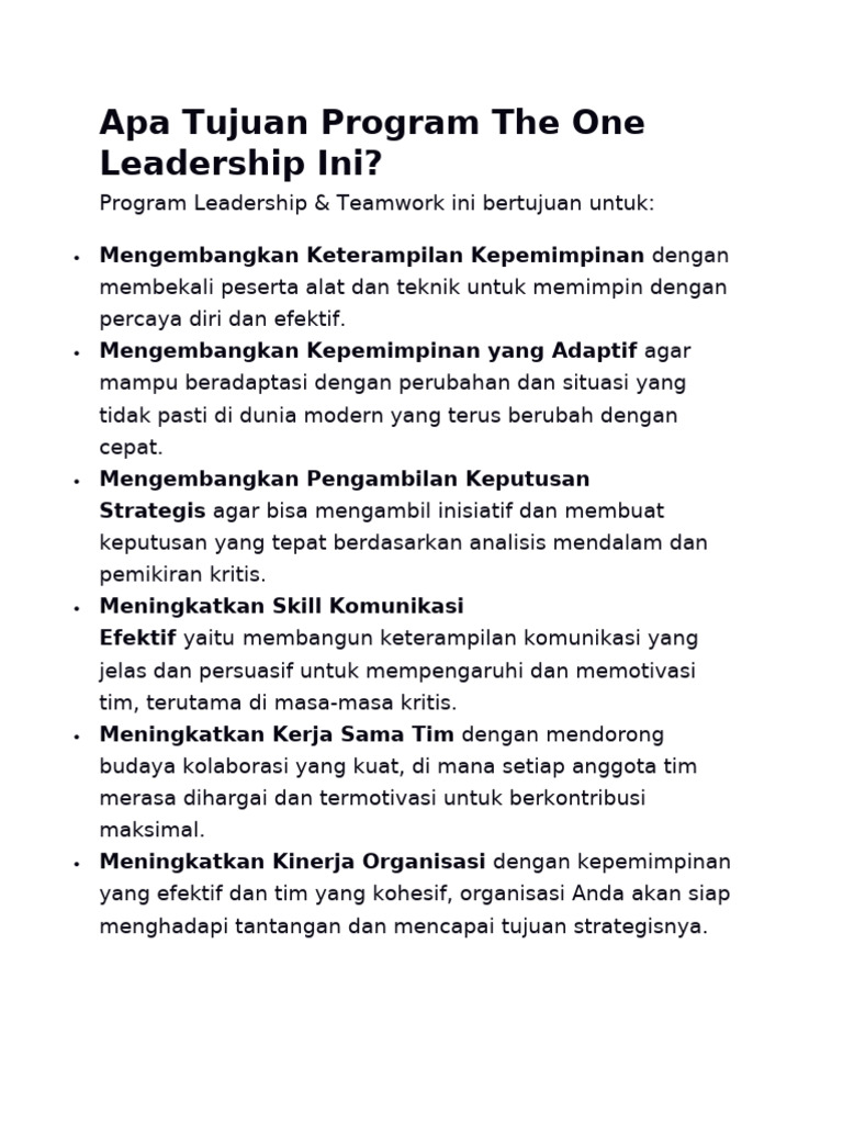 Tujuan Program The One Leadership | PDF