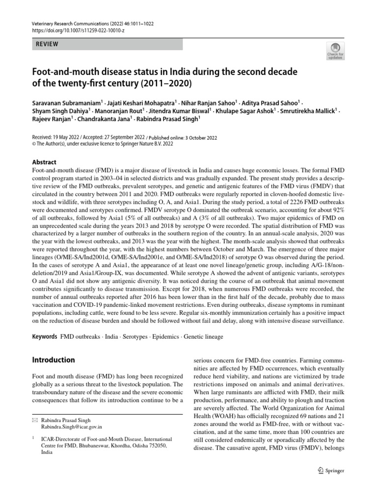 FMD Strains in India (2011-2020) | PDF | Immunology | Health Sciences