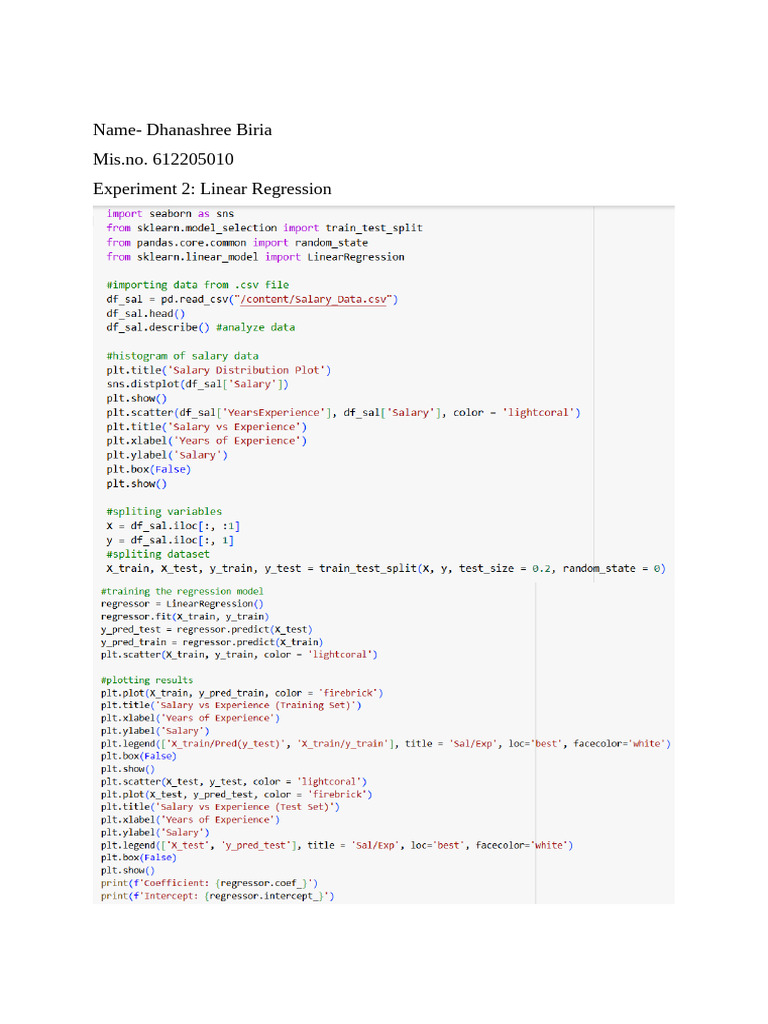 Linear & Logistic Regression Experiments | PDF