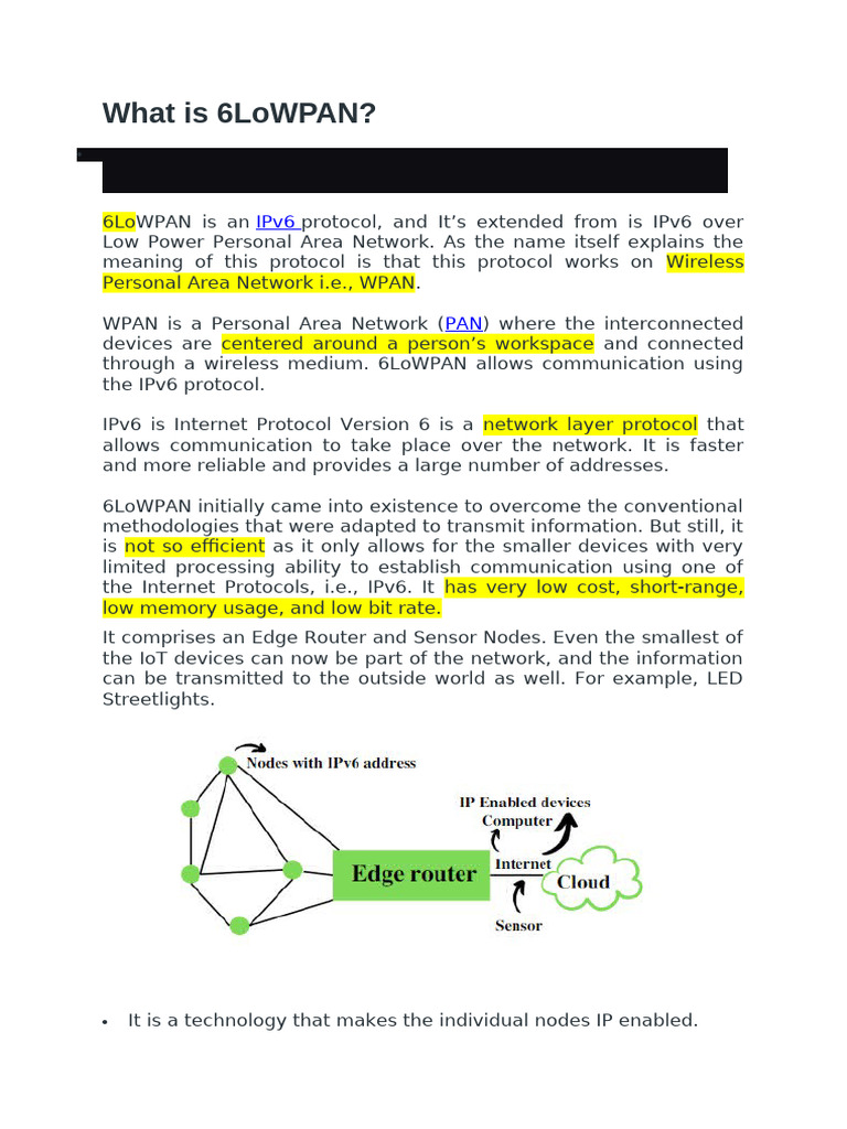 Overview of 6LoWPAN Protocol | PDF | Computer Network | Telecommunications